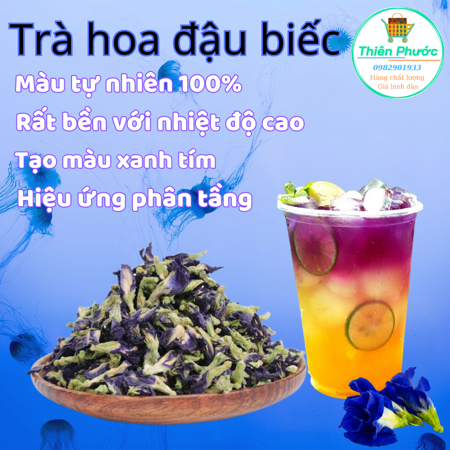 Trà hoa đậu biếc - có bán lẻ 50g dễ mua - dùng tạo màu đồ uống, hãm trà, nấu ăn, làm bánh