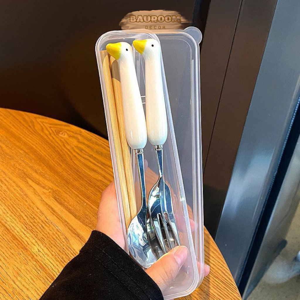 Bộ muỗng đũa nĩa sứ,inox tạo hình chú vịt