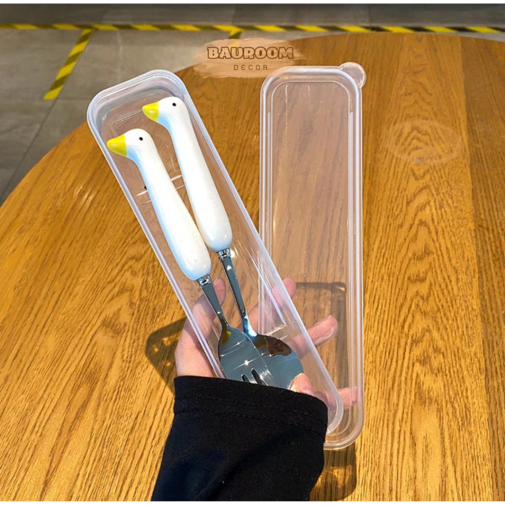 Bộ muỗng đũa nĩa sứ,inox tạo hình chú vịt