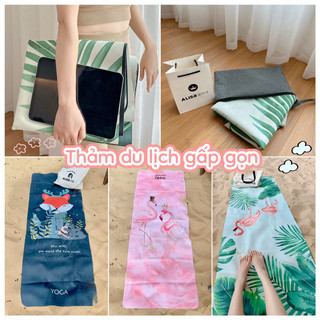 Thảm tập yoga du lịch gấp gọn 1,5mm cao su in hoa, định tuyến cao cấp