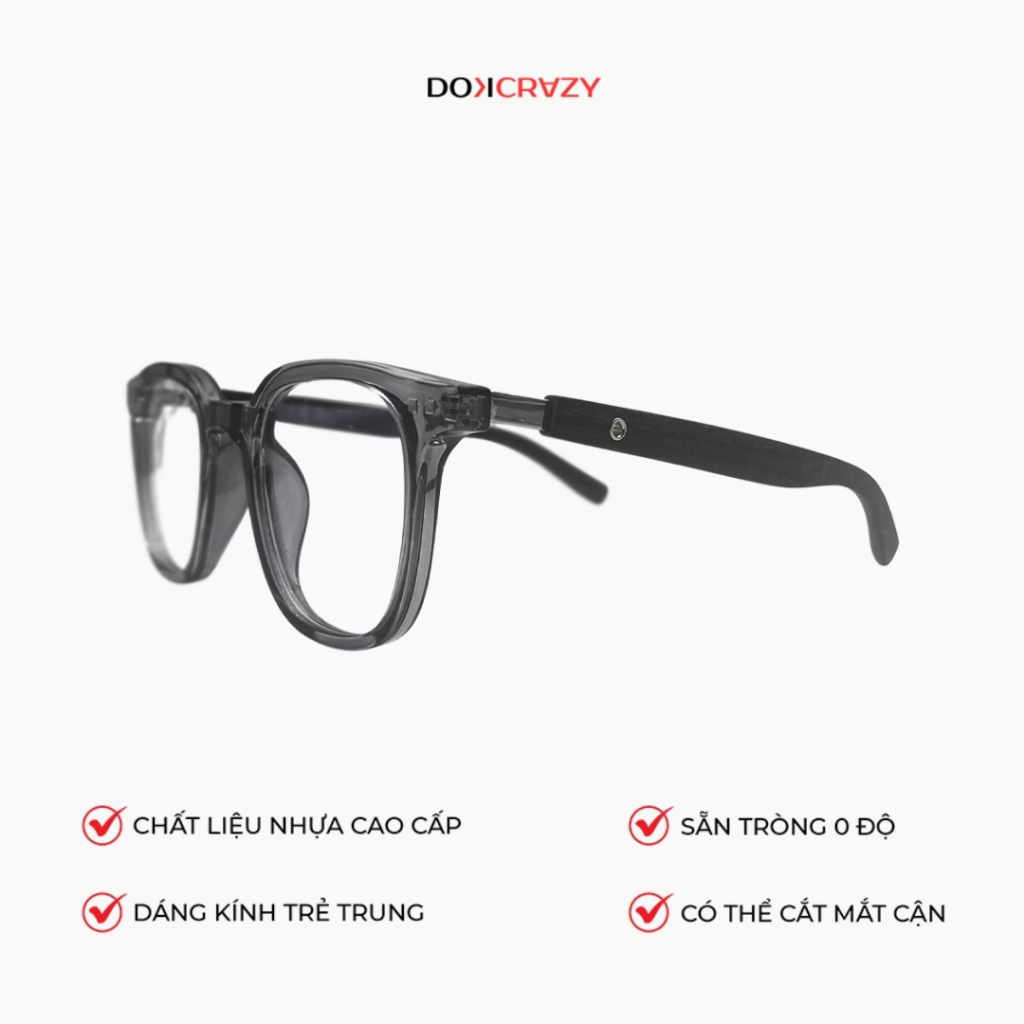 Gọng kính DOKCRAZY WOODY mắt chữ nhật, gọng gỗ, nam nữ thời trang chất liệu cao cấp, nhẹ, chống ánh sáng xanh