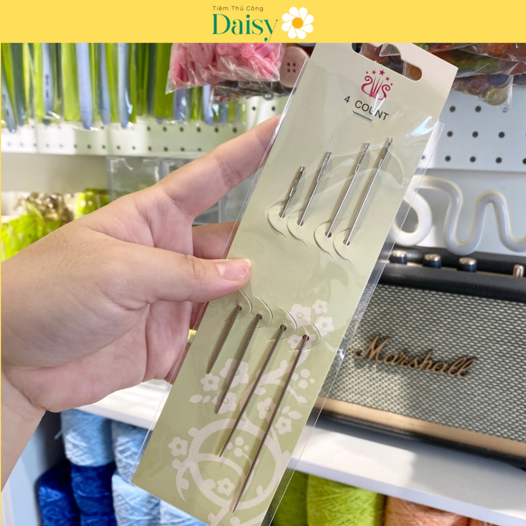Vỉ 4 Cây Kim Khâu Len Dài - Khâu Ráp Thú Dễ Dàng