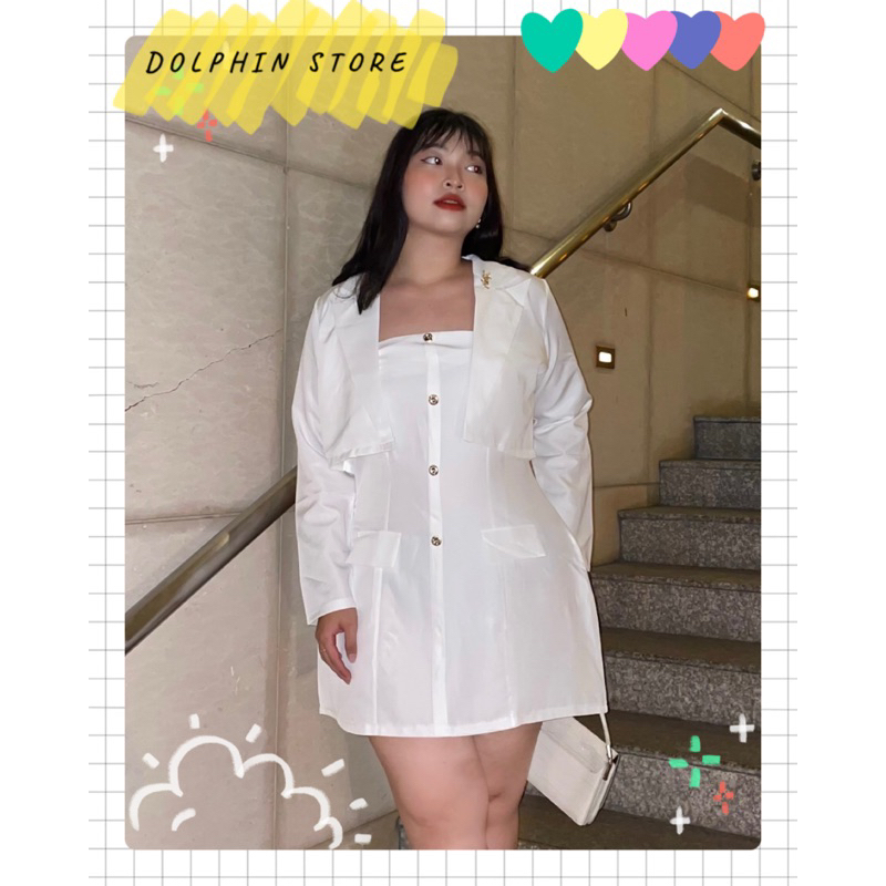 BIGSIZE Set đầm cúp ngực kèm áo vest bigsize - set vest bigsize