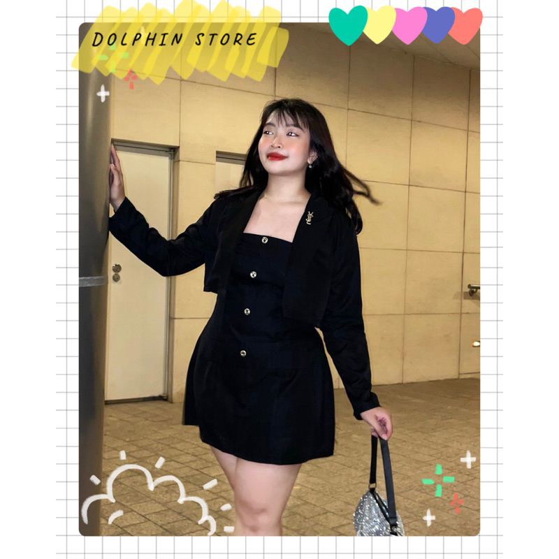 BIGSIZE Set đầm cúp ngực kèm áo vest bigsize - set vest bigsize