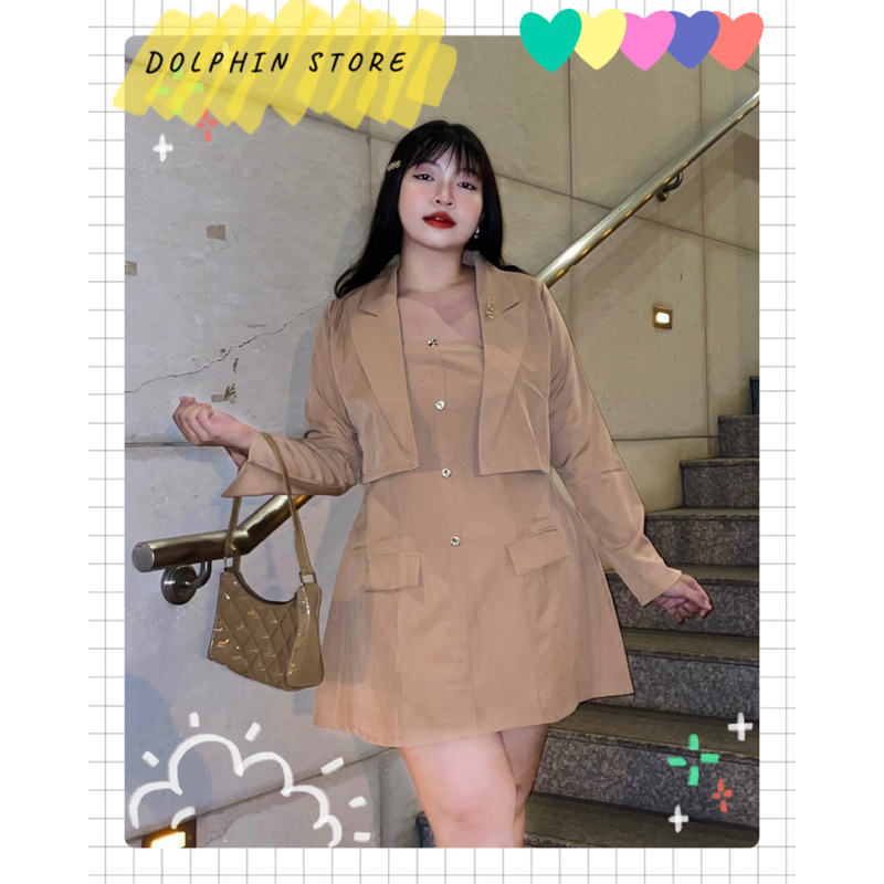 BIGSIZE Set đầm cúp ngực kèm áo vest bigsize - set vest bigsize