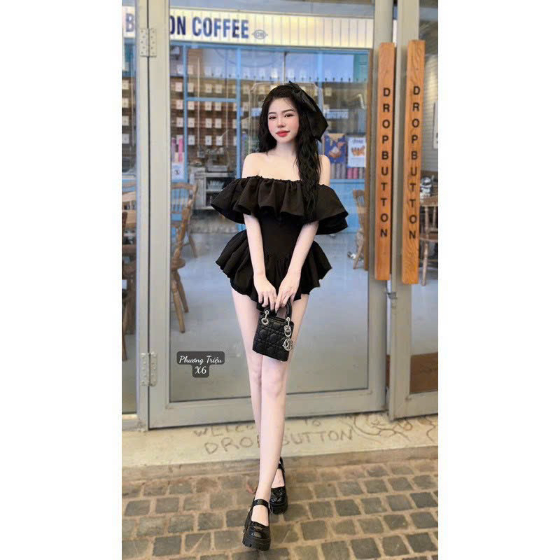 Set Váy Body Trễ Vai Ôm Eo Dáng Xoè Kèm Quần Set Bộ Áo Trễ Vai Kèm Quần Thun Cotton Lạnh - Thời Trang Nữ Giá Rẻ