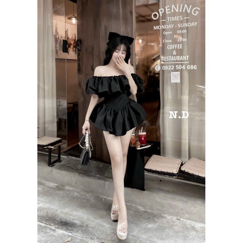 Set Váy Body Trễ Vai Ôm Eo Dáng Xoè Kèm Quần Set Bộ Áo Trễ Vai Kèm Quần Thun Cotton Lạnh - Thời Trang Nữ Giá Rẻ