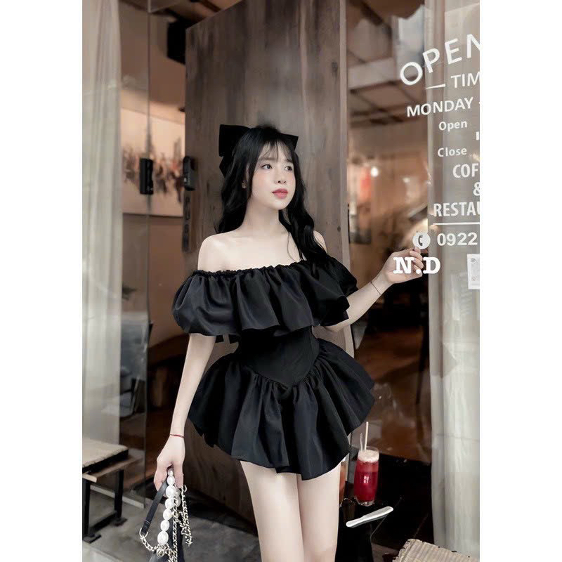 Set Váy Body Trễ Vai Ôm Eo Dáng Xoè Kèm Quần Set Bộ Áo Trễ Vai Kèm Quần Thun Cotton Lạnh - Thời Trang Nữ Giá Rẻ