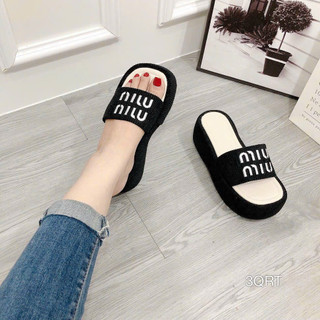 Dép nữ quai ngang chữ thêu đế bánh mì siêu nhẹ cao 3cm - dép nữ quai ngang đế cao