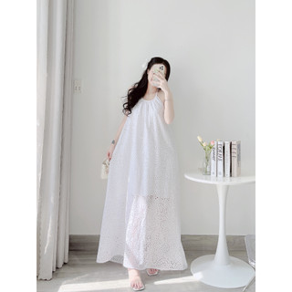 Đầm Maxi , đầm ren cổ yếm dáng dài fom rộng