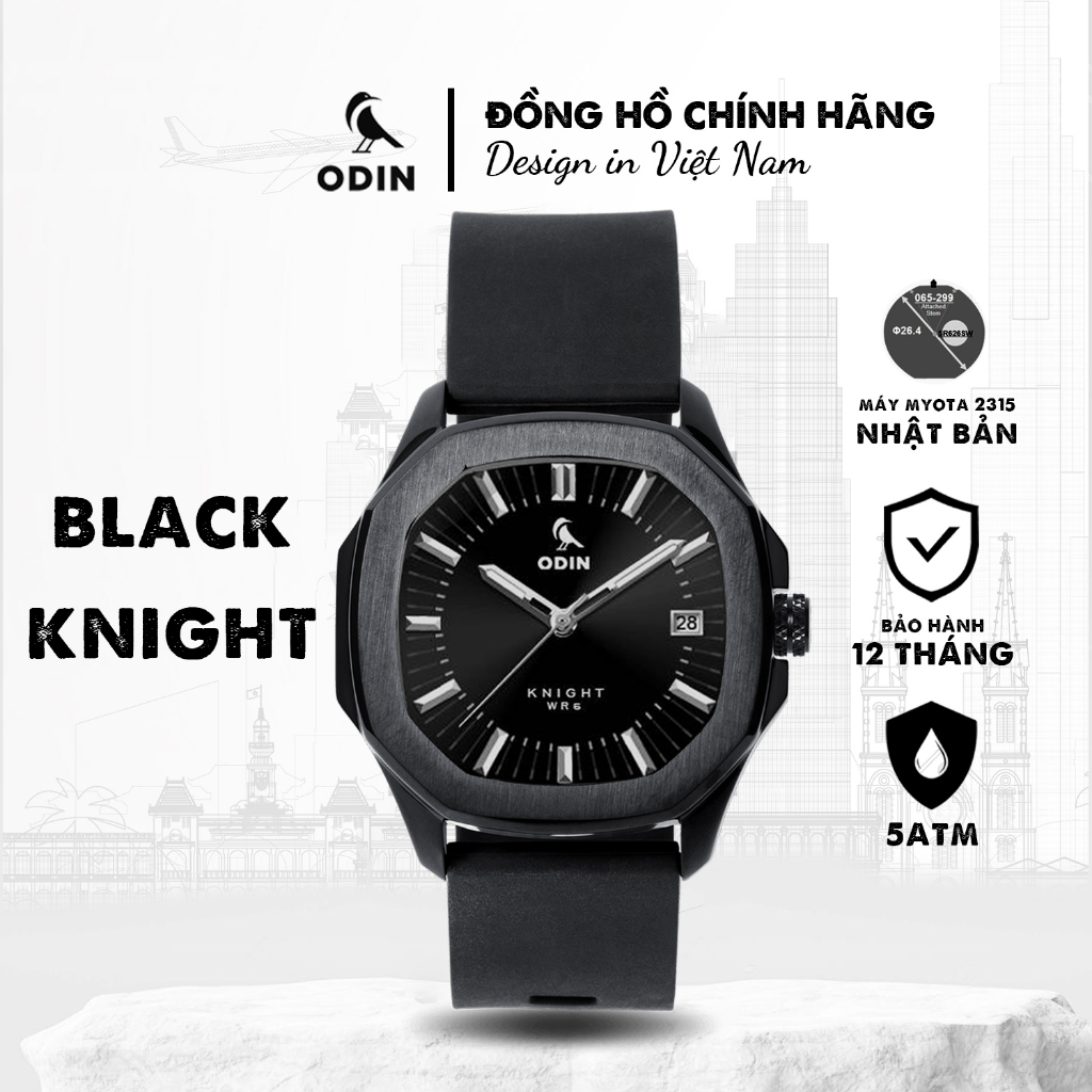 Đồng hồ Nam ODIN Knight Black chính hãng Việt Nam chống nước 5ATM