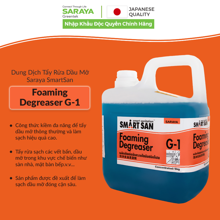 Dung dịch tẩy rửa dầu mỡ Saraya Smart San Foaming Degreaser G-1 - Can 5Kg