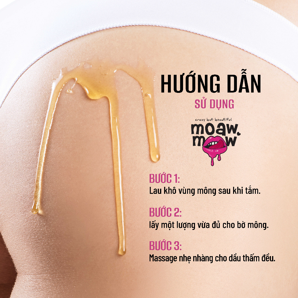 Dầu Massage Dưỡng Trắng Mông BHA & Rucinol Hương Nước Hoa Làm Mềm & Giảm Thâm Mông, Loại Bỏ Lớp Sần MOAWMOAW 30ml