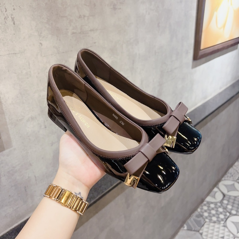 Giày búp bê chất da bóng mềm, đế cao su chống trượt siêu êm, tag nơ choco . Hàng quảng châu cao cấp