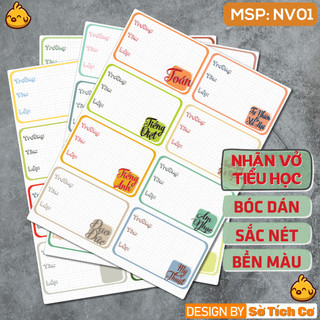 Cấp 1 - combo 16 nhãn vở đầy đủ môn học - nhãn dán vở - nhãn dán sách - nhãn dán tập msp: nv01