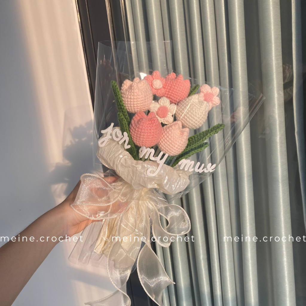 Bó hoa Tulip len - Tone hồng - Bó tròn tặng kèm thiệp