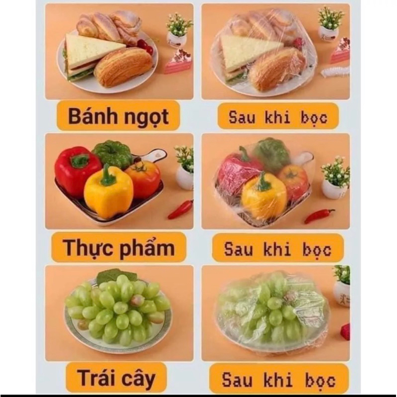 100 chiếc màng bọc thực phẩm co giãn, siêu dai có chun hình túi gấu