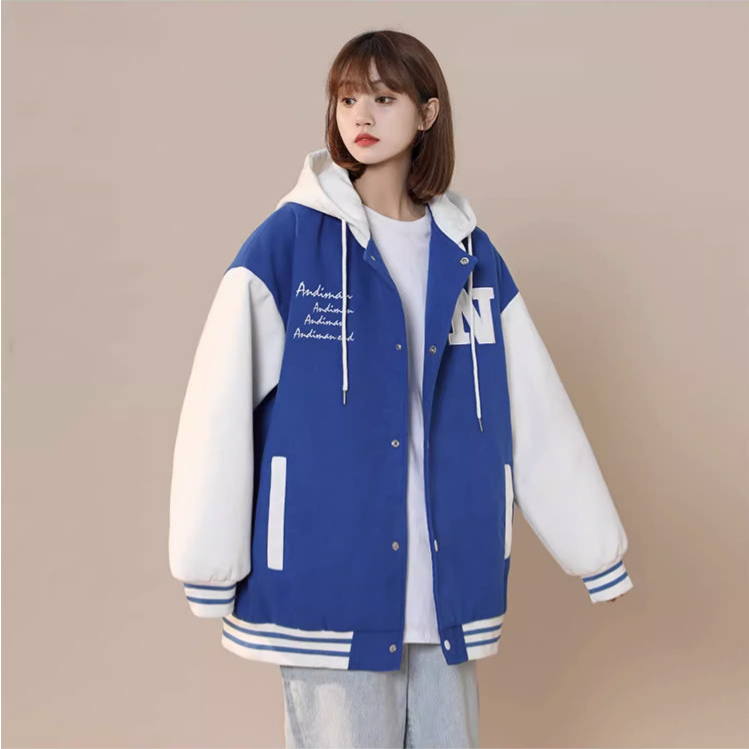 Áo hoodie nữ - khoác nỉ Bomber Unisex thêu chữ N, có mũ 2 lớp dày dặn ulzzang phong cách Hàn Quốc, có Cúc bấm