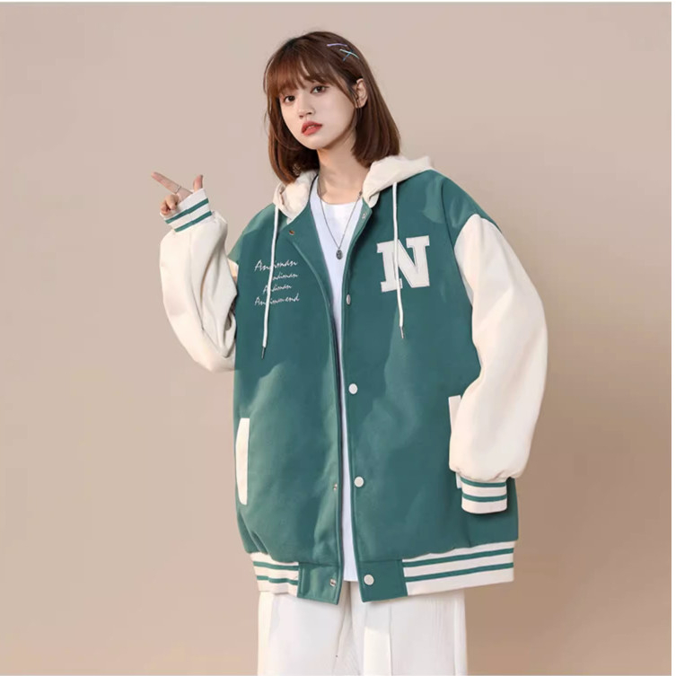 Áo hoodie nữ - khoác nỉ Bomber Unisex thêu chữ N, có mũ 2 lớp dày dặn ulzzang phong cách Hàn Quốc, có Cúc bấm