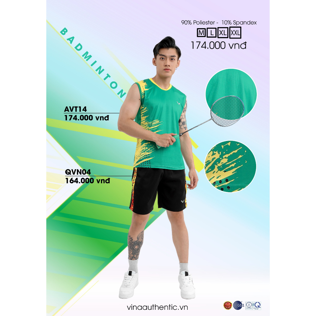 AVT14- Áo thun nam sát nách, Áo Cầu Lông Nam