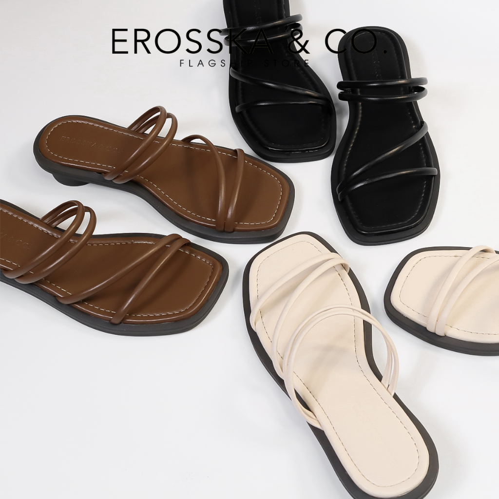 Erosska - Giày sandal nữ mũi vuông phối dây quai mảnh mang được 2 kiểu cao 2cm màu nâu _ EM105