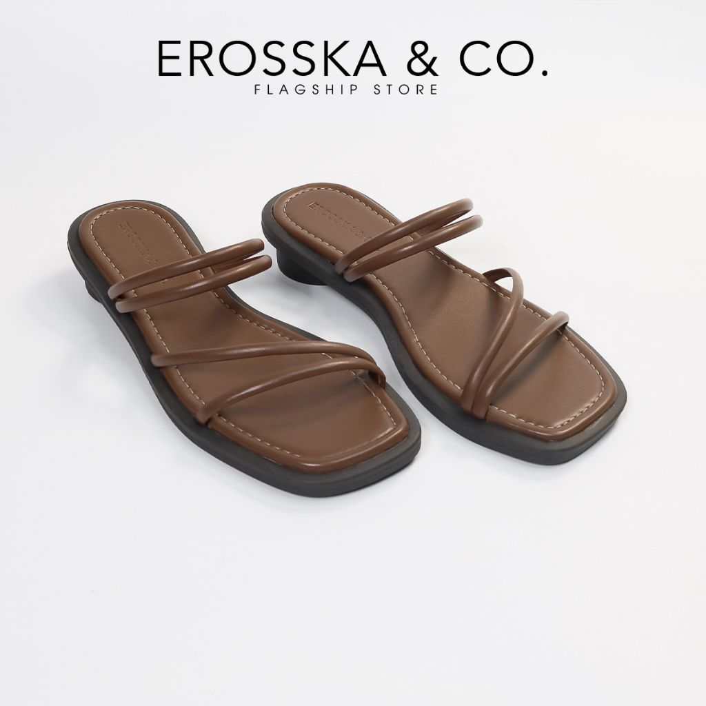 Erosska - Giày sandal nữ mũi vuông phối dây quai mảnh mang được 2 kiểu cao 2cm màu nâu _ EM105
