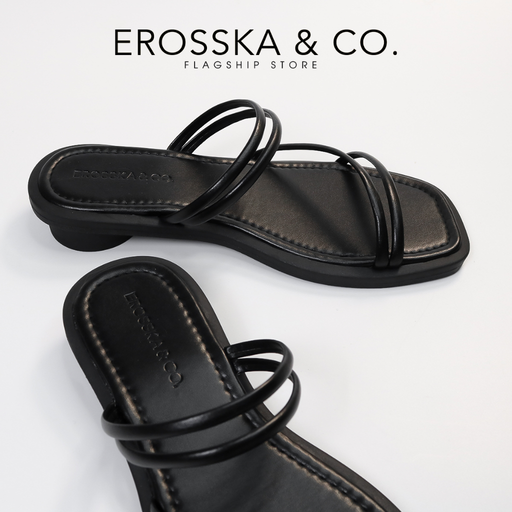 Erosska - Giày sandal nữ mũi vuông phối dây quai mảnh mang được 2 kiểu cao 2cm màu nâu _ EM105
