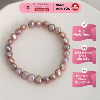Vòng Tay Ngọc Trai Hạt Dẹt Màu Hồng Tím Kiểu Dáng Hiện Đại - Ngọc Trai Trường Thịnh