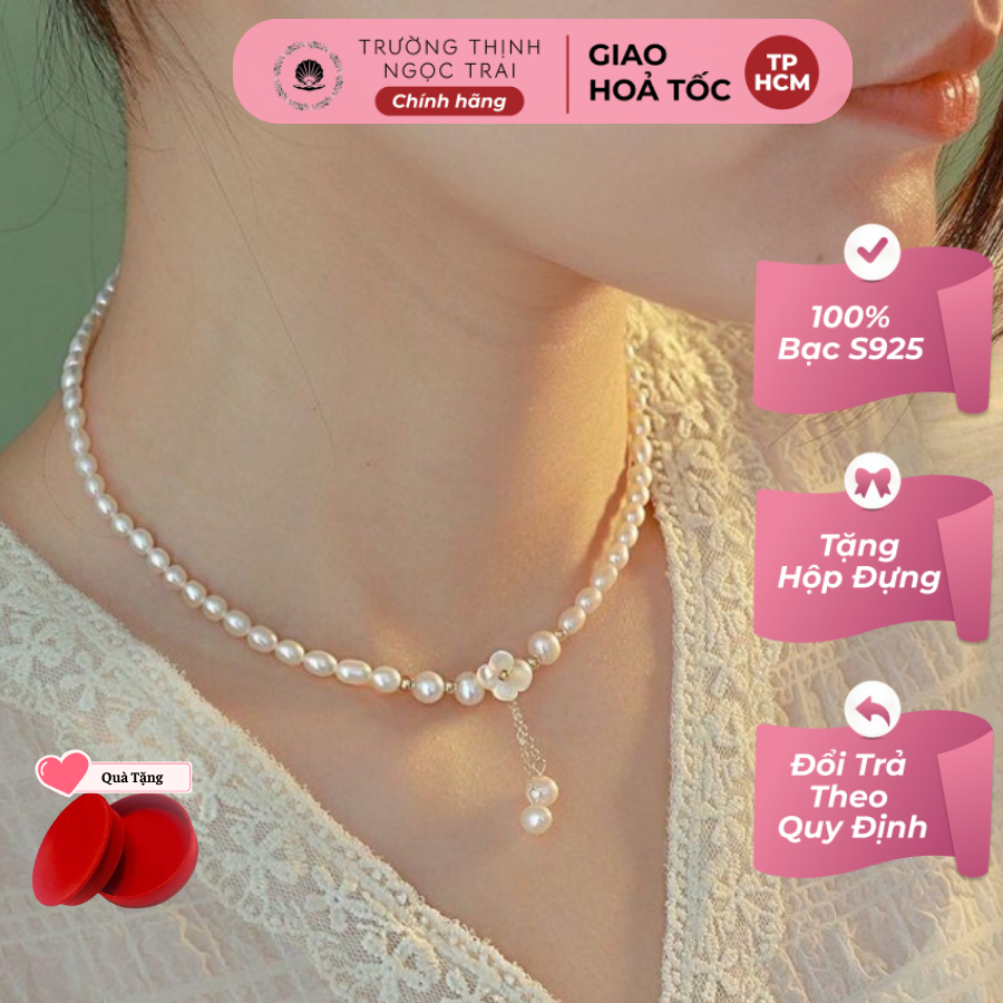 Dây Chuyền Ngọc Trai Bạc 925 Đeo Cổ Hình Hoa Dễ Thương Cho Nàng - Ngọc Trai Trường Thịnh