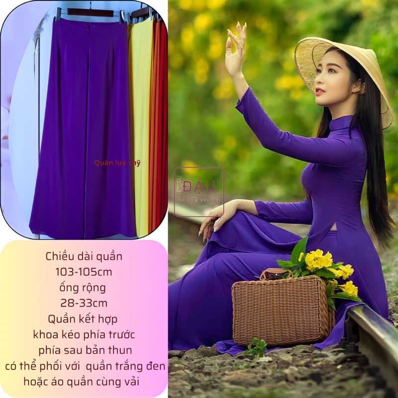 Áo dài tím huế đậm trơn truyền thống may sẵn lụa mỹ cao cấp