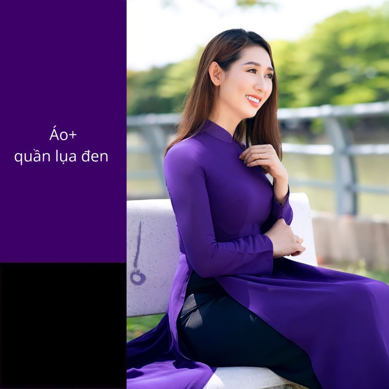 Áo dài tím huế đậm trơn truyền thống may sẵn lụa mỹ cao cấp