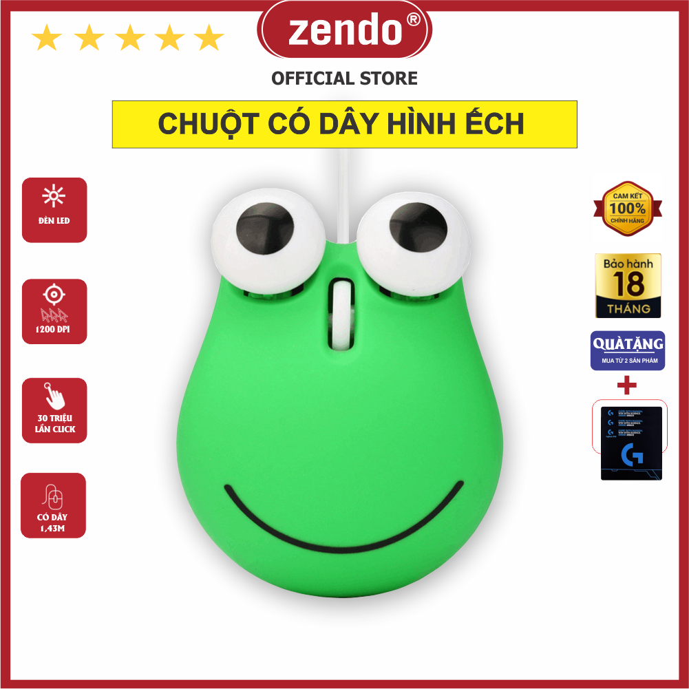 Chuột máy tính có dây văn phòng hình chú ếch đáng yêu Hàng chính hãng bảo hành 12 tháng