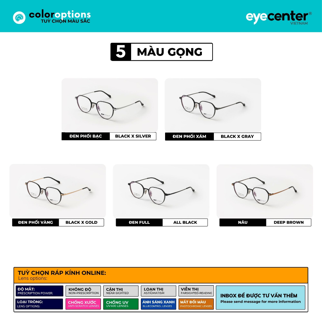 Gọng kính cận nam nữ chính hãng EYECENTER PRTI05 Titanium nhập khẩu by Eye Center Vietnam