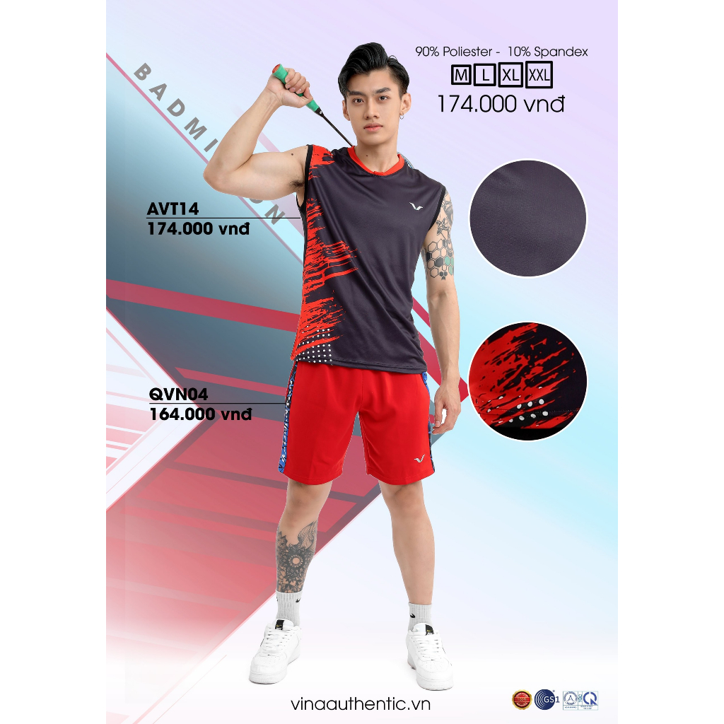 AVT14- Áo thun nam sát nách, Áo Cầu Lông Nam