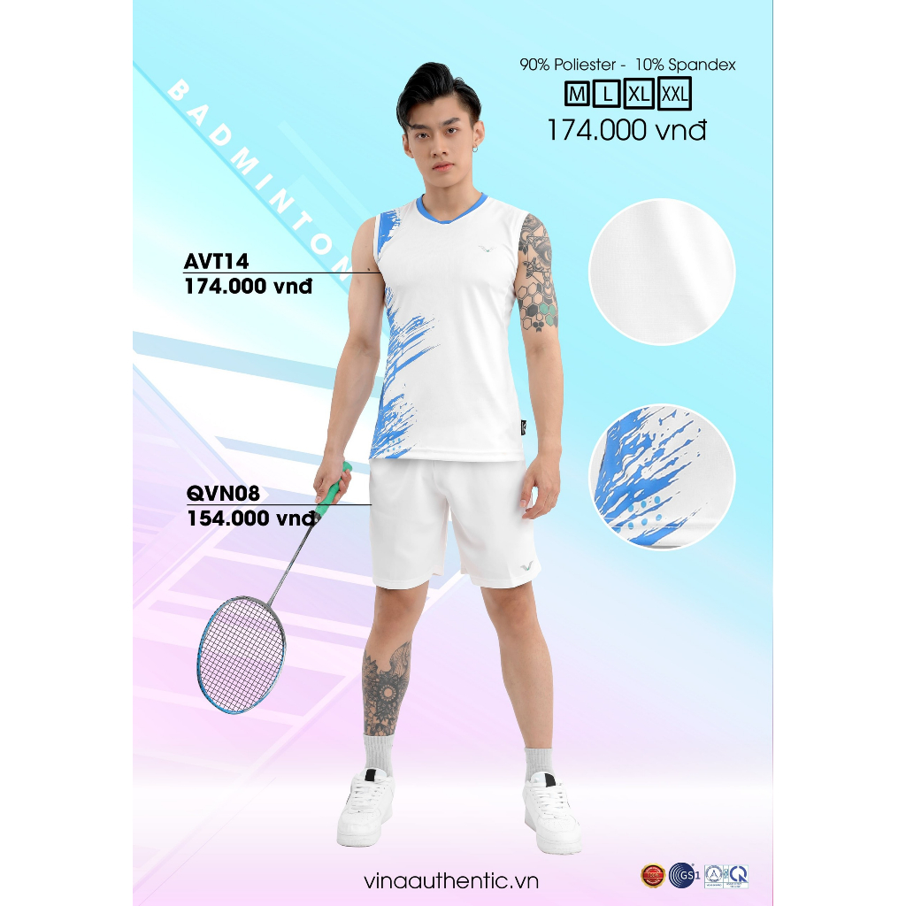 AVT14- Áo thun nam sát nách, Áo Cầu Lông Nam