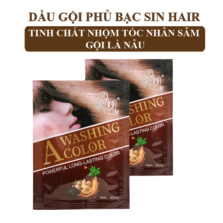 Dầu gội phủ bạc sin hair màu nâu nhộm tóc tự nhiên tinh chất nhân sâm (dạng gói 30ml)