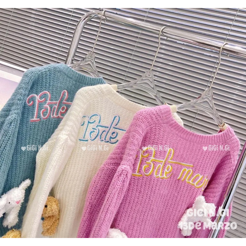 Áo cadigan len gắn gấu 13De