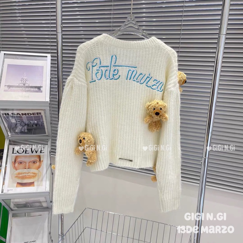 Áo cadigan len gắn gấu 13De