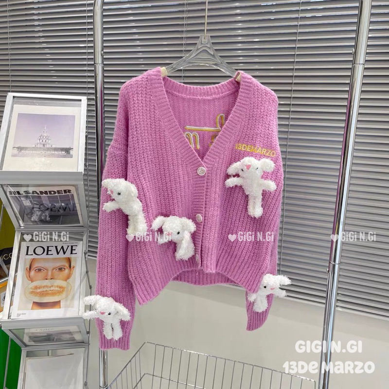 Áo cadigan len gắn gấu 13De