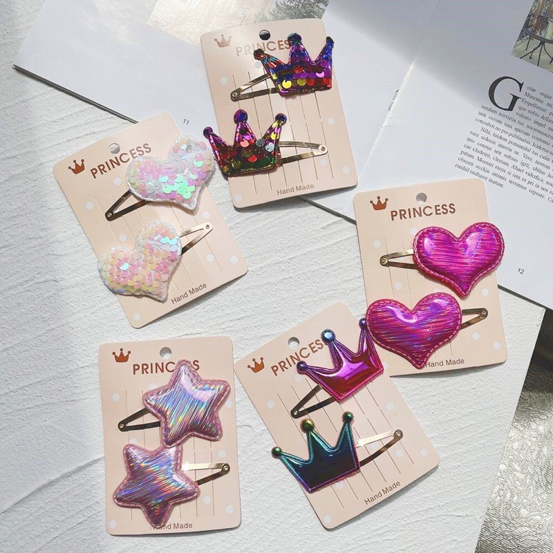 Bộ 2 kẹp tóc dễ thương đính kim sa cho bé gái