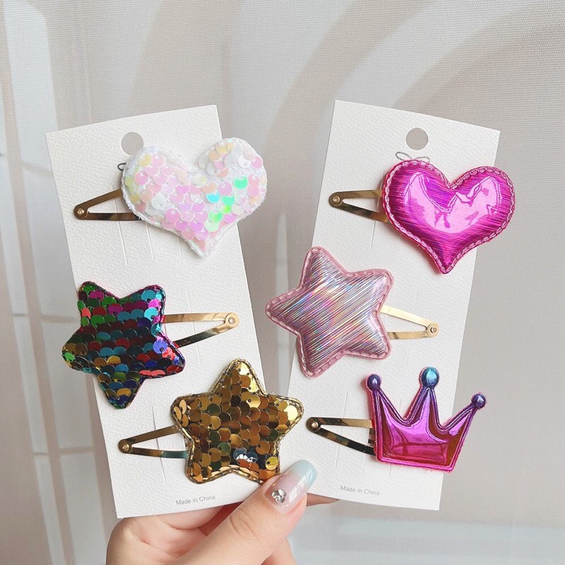 Bộ 2 kẹp tóc dễ thương đính kim sa cho bé gái