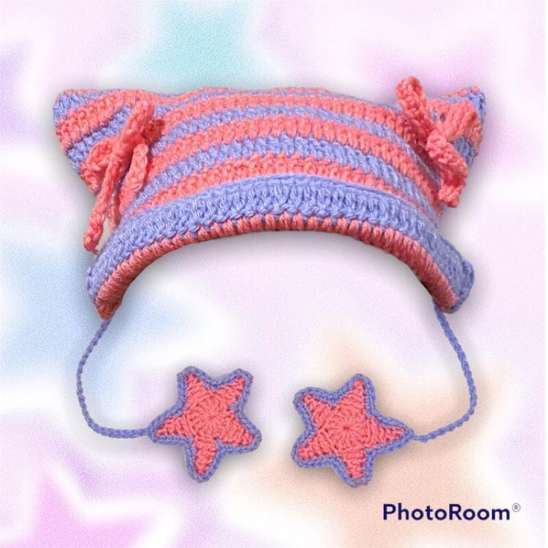 Mũ Cat beani có dây cute-HANDMADE