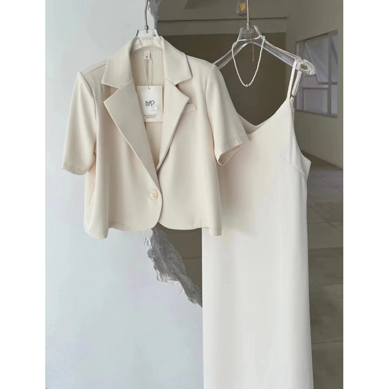 Set Áo Blazer Kèm Váy Hai Dây Hàng QCCC, Có Video Và Ảnh Thật. Meoow Clset