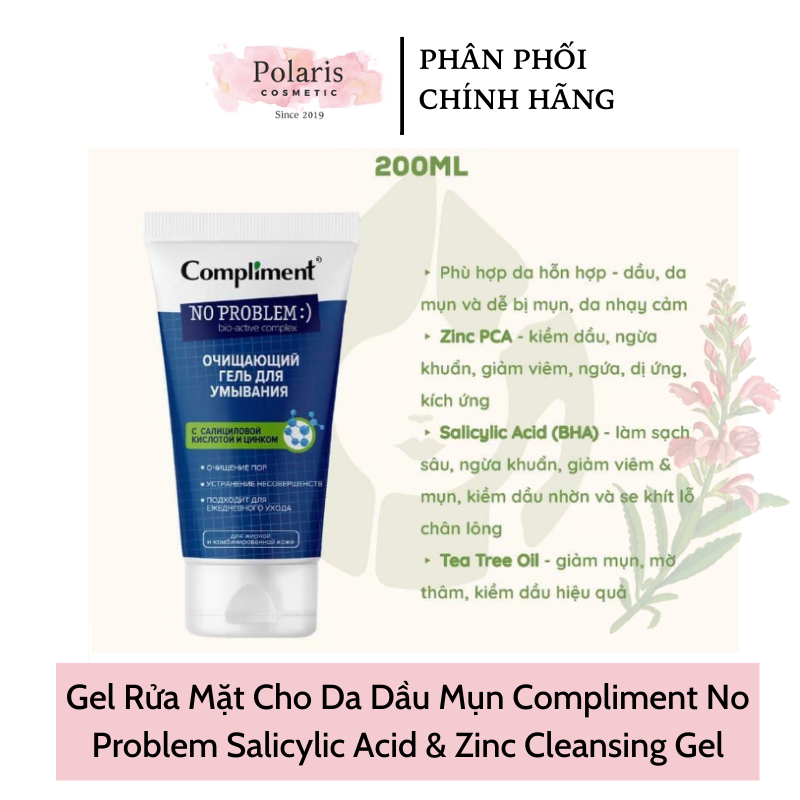 Gel Rửa Mặt Cho Da Dầu Mụn Compliment No Problem Salicylic Acid & Zinc 200ml