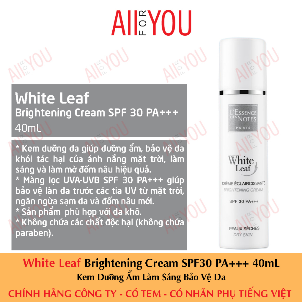 White Leaf Brightening Cream SPF30 PA+++ 40mL - Kem Dưỡng Ẩm Làm Sáng Và Bảo Vệ Da.