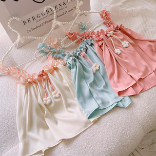 Bộ Đồ Ngủ Pyjama Lụa Mặc Nhà hai dây nhún bèo nữ tính