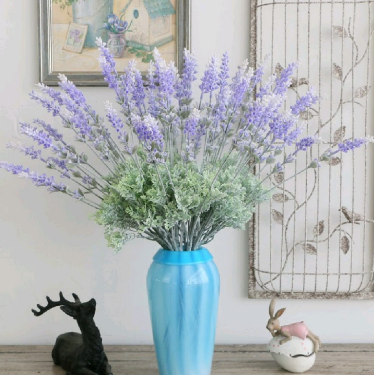 Hoa Giả Hoa Oải Hương Phun Mốc, Cành Lavender Phủ Tuyết Nhân Tạo