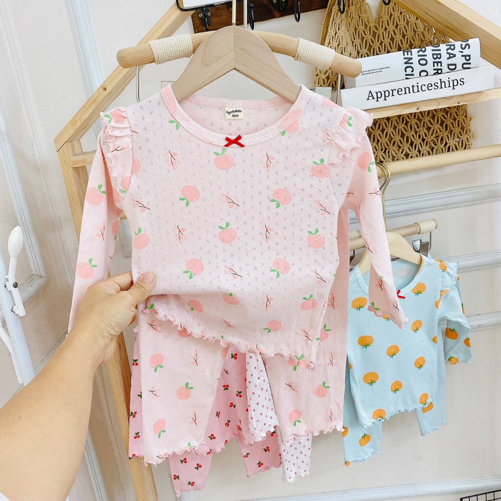 Bộ dài tay cánh tiên 100% cotton thông hơi xuất Nhật cho bé gái