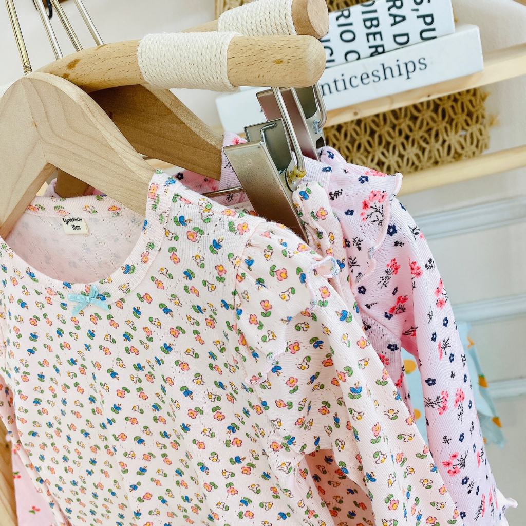 Bộ dài tay cánh tiên 100% cotton thông hơi xuất Nhật cho bé gái