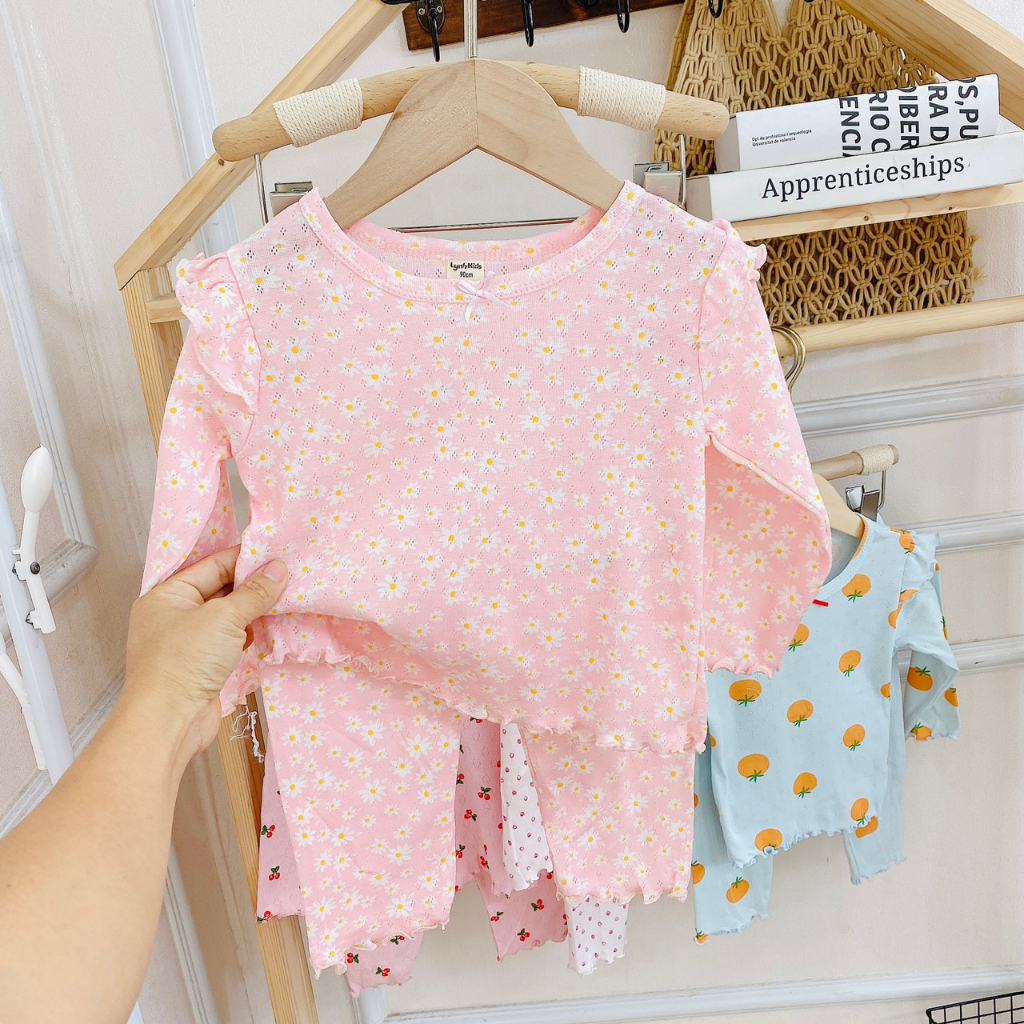 Bộ dài tay cánh tiên 100% cotton thông hơi xuất Nhật cho bé gái